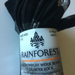 RAINFOREST MENS 6 PAIR PACK LIGHTWEIGHT WOOL BLEND QUARTER SOCKS GRAY BLACK OS
